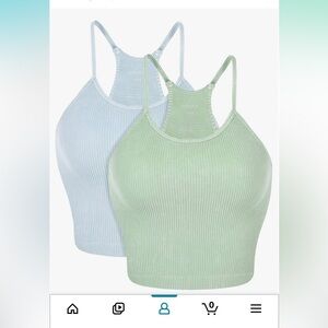 ODODOS Women's Crop 2-Pack Washed Seamless Rib-Knit Camisole Crop Tank Tops